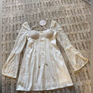Ti Amo Lace Bust Long Sleeve Mini Dress White Saints & Secrets